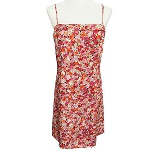 Vintage Ann Taylor Size 10 Petite Silk Pink Floral Sleeveless Apron Mini Dress